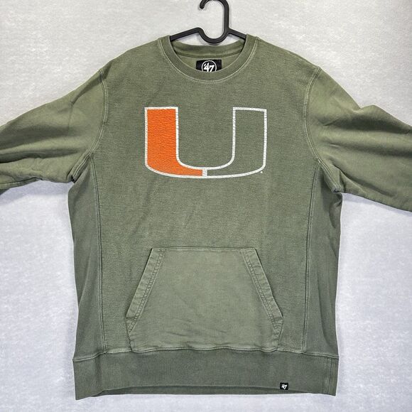 47 Brand Miami Hurricanes Crewneck Men’s Large Sweatshirt Front Kangaroo Pocket - Picture 3 of 10